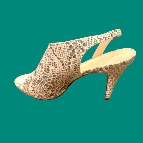 NEUTRAL TONES SNAKESKIN SLINGBACK SANDALS SHOES OPEN TOE ASYMMETRICAL HEELS 9.5 - Picture 3 of 8